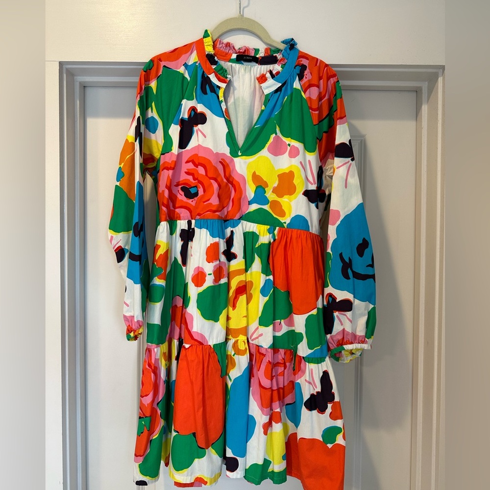 J.Crew Popover Ratti Jardin Floral Rainbow Mini Dress. Size Medium